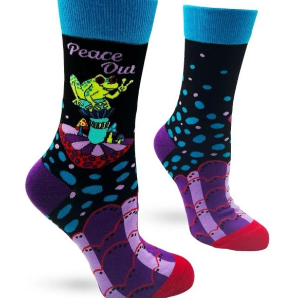 Accessories - •Peace Out and Hop On• Colorful Statement Novelty Crew Socks